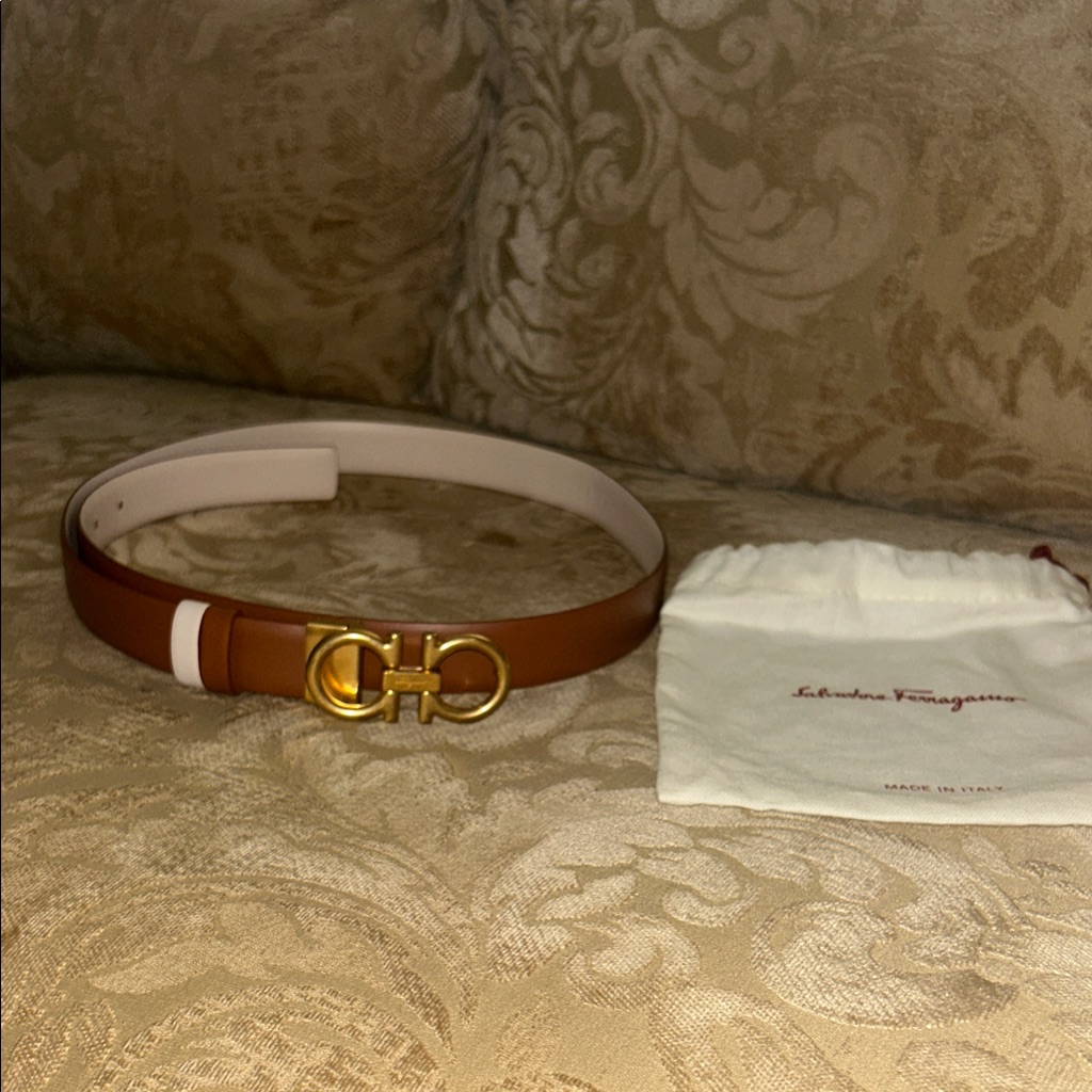 Salvatore Ferragamo Tan Belt With Gold Buckle
